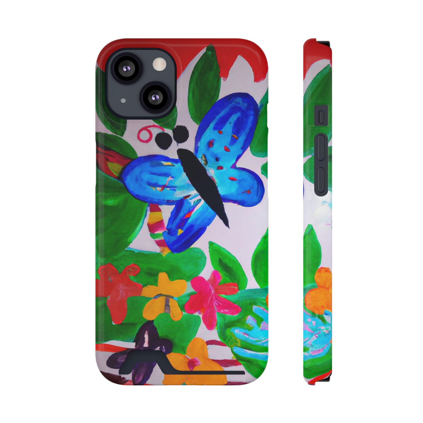 iPhone 13 and Samsung S21, S22 Cases with Card Holder Ft. Watercolor Butterfly