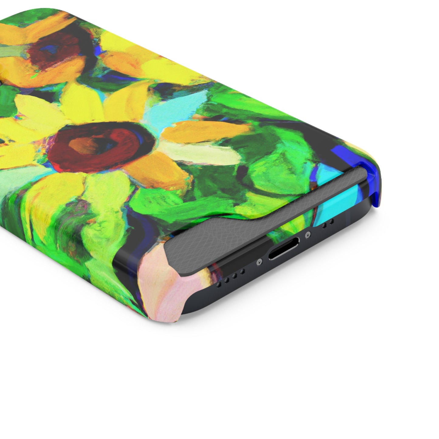 iPhone 13 and Samsung S21, S22 Cases with Card Holder Ft. Abstract Sunflowers