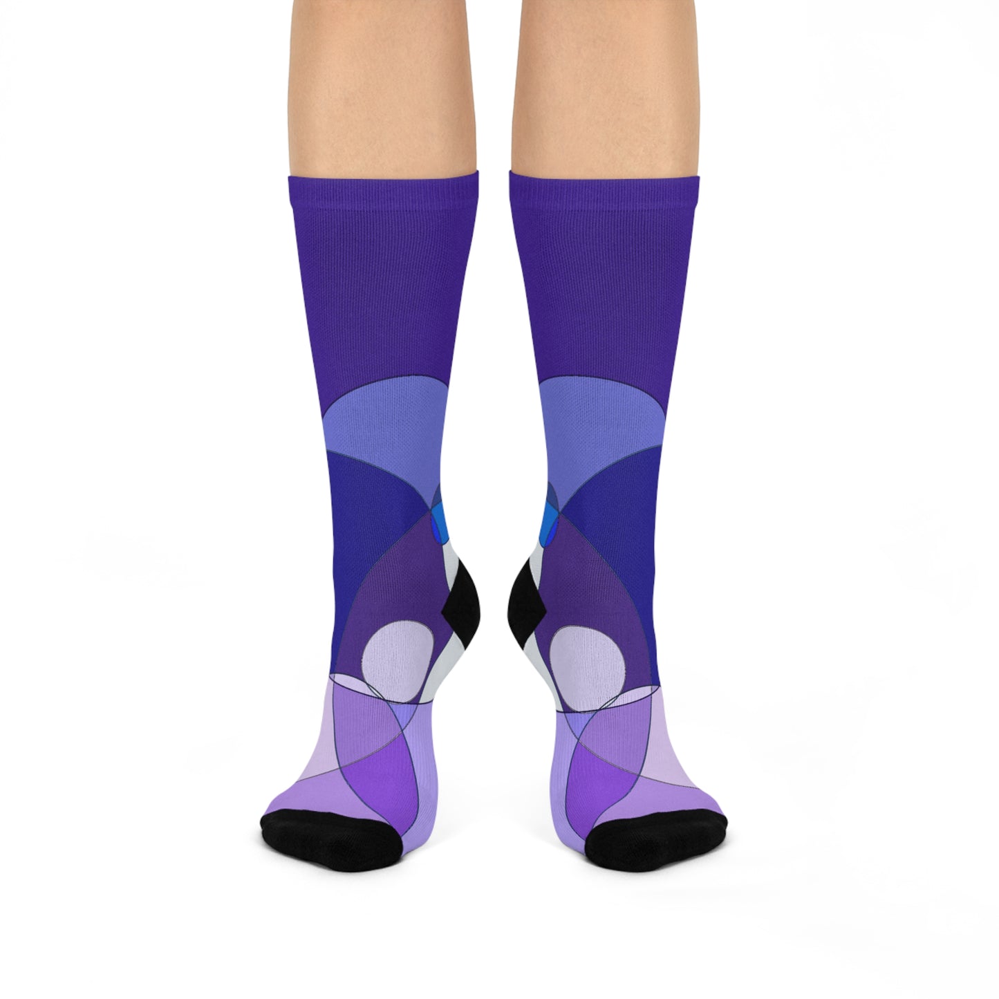 Purple Geometric Cushioned Crew Socks: Abstract Circle Pattern, Comfortable Everyday Socks