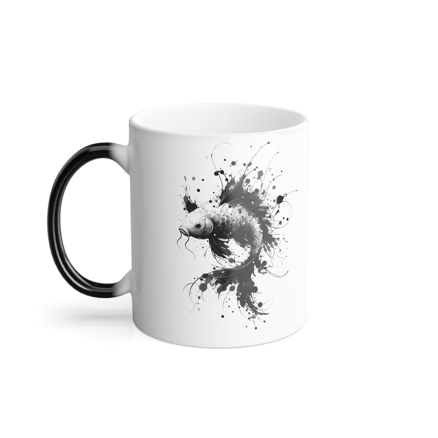 Color Morphing 11 oz Black and White Koi Fish Mug