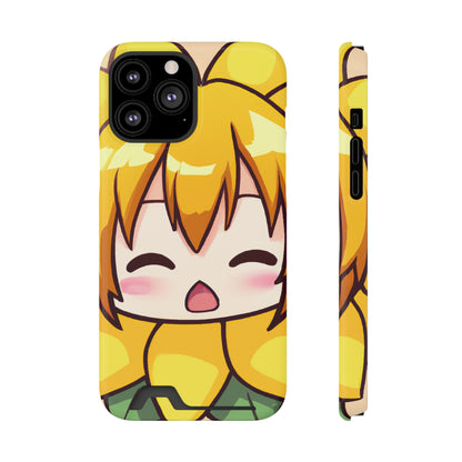 iPhone 13 and Samsung S21, S22 Cases with Card Holder Ft. Chibi Sunflower