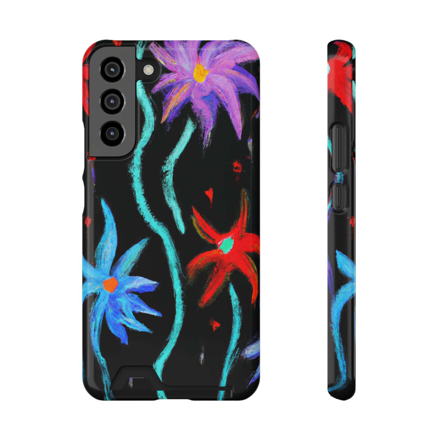 iPhone 13 and Samsung S21, S22 Cases with Card Holder Ft. Abstract Flowers