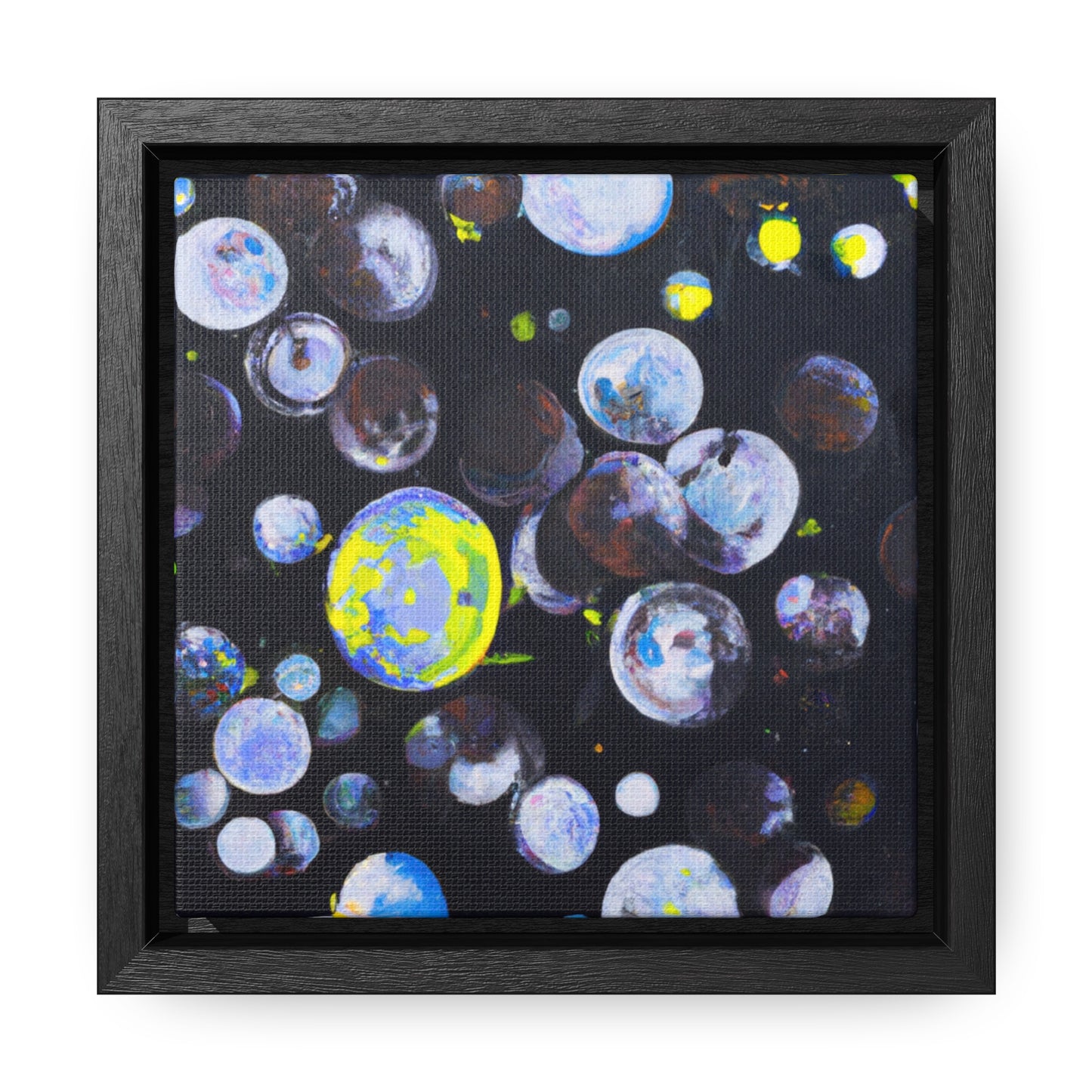 6x6-inch Abstract Framed Canvas: Silver Bubbles
