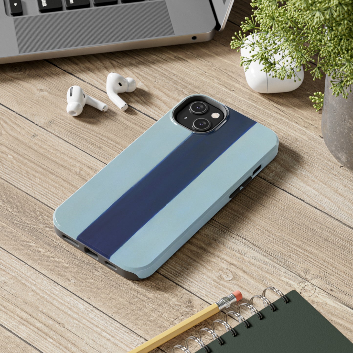 Strong Apple iPhone Case Ft. Minimal Blue Stripe