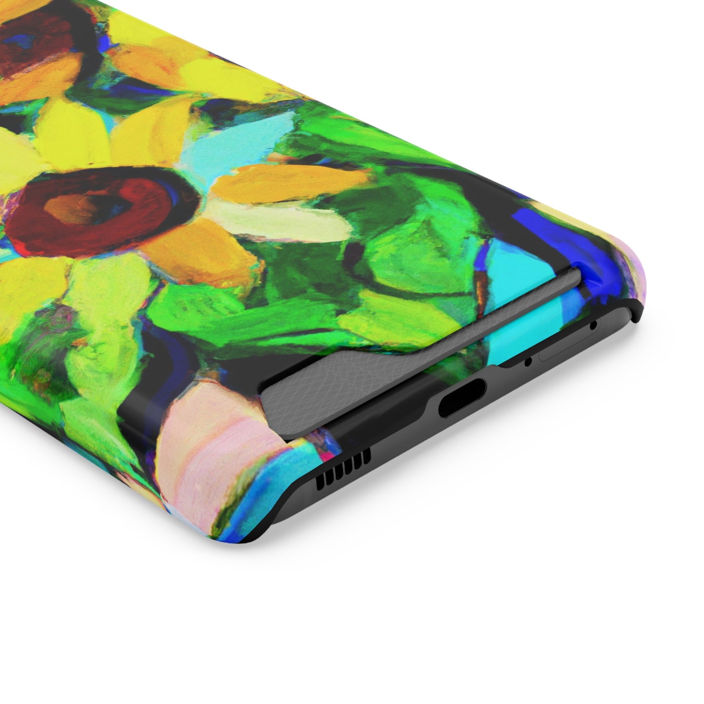 iPhone 13 and Samsung S21, S22 Cases with Card Holder Ft. Abstract Sunflowers