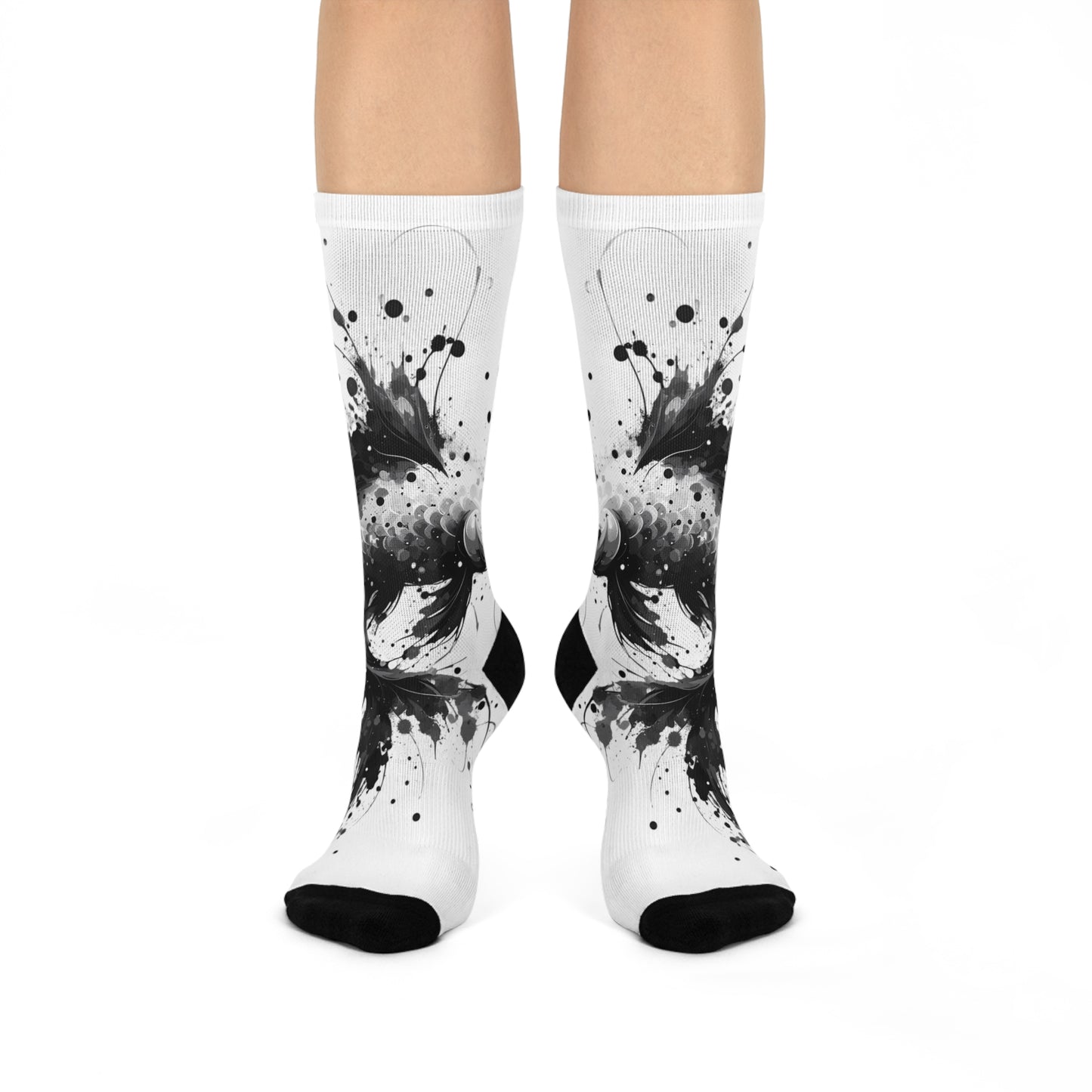 Cushioned Crew Socks: Black Ink Koi Splash Crew Socks