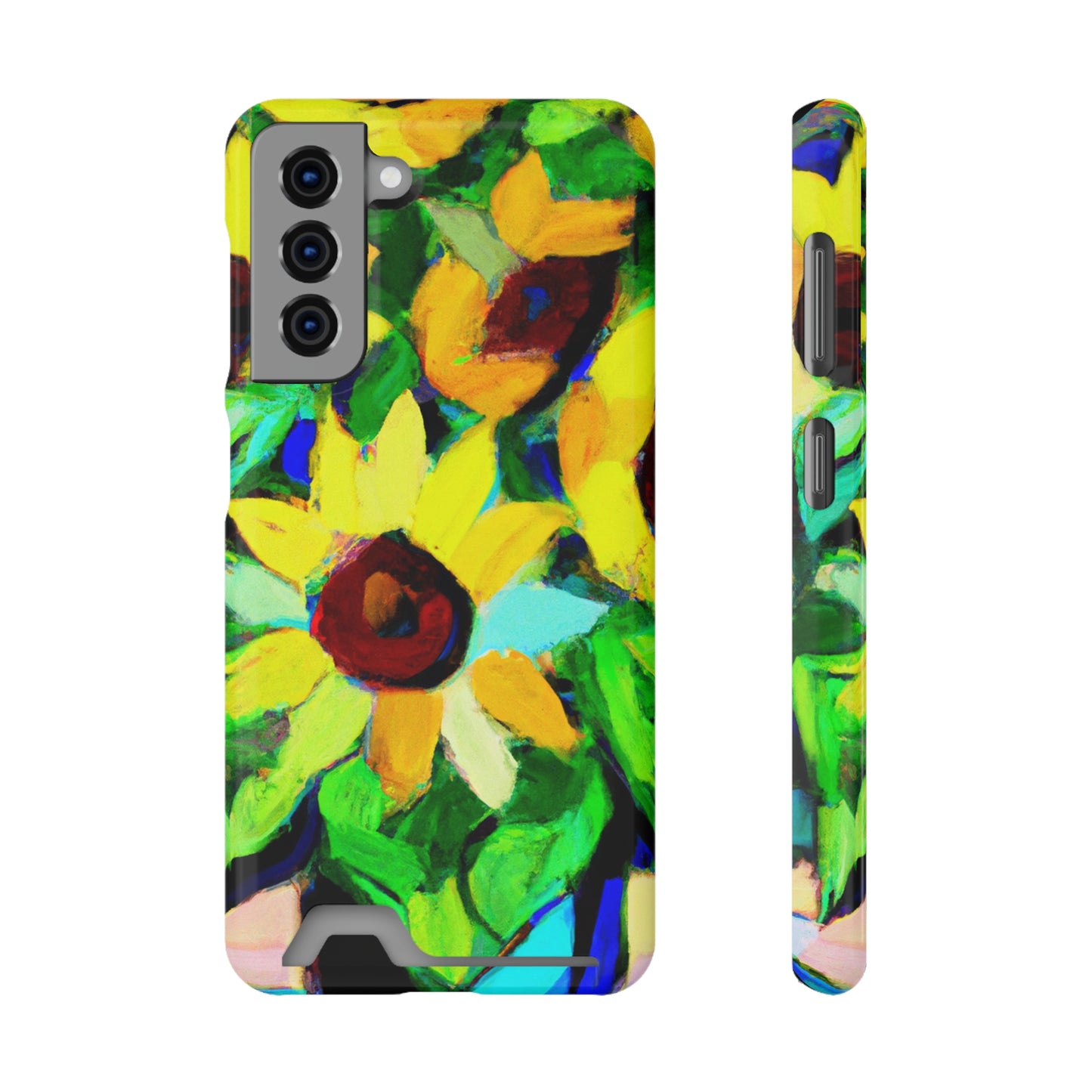 iPhone 13 and Samsung S21, S22 Cases with Card Holder Ft. Abstract Sunflowers