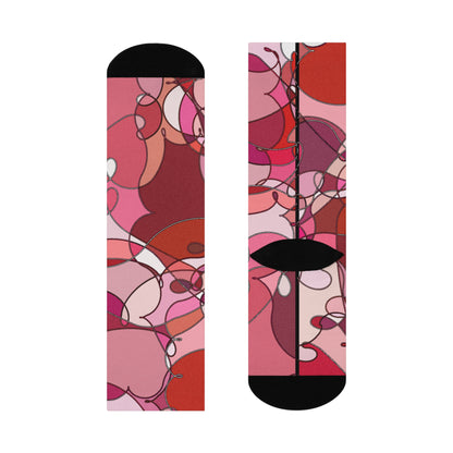 Crew Socks: Pink Red Abstract Heart Pattern Cushioned Socks