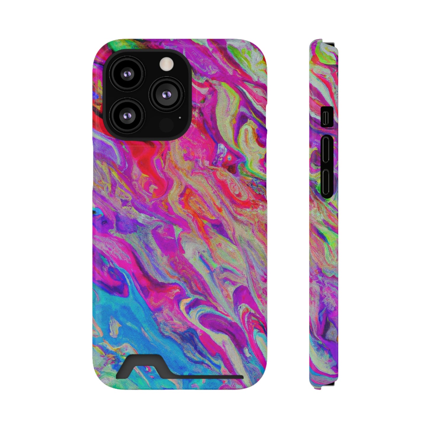 iPhone 13 and Samsung S21, S22 Cases with Card Holder Ft. Rainbow Waves