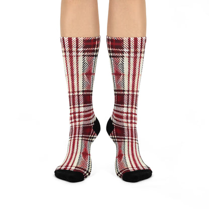 Red Plaid Cushioned Crew Socks: Cozy Holiday Red Flannel Print