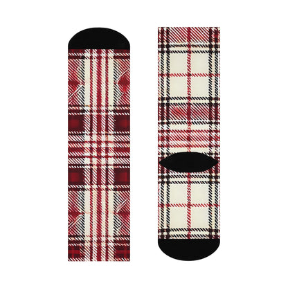 Red Plaid Cushioned Crew Socks: Cozy Holiday Red Flannel Print