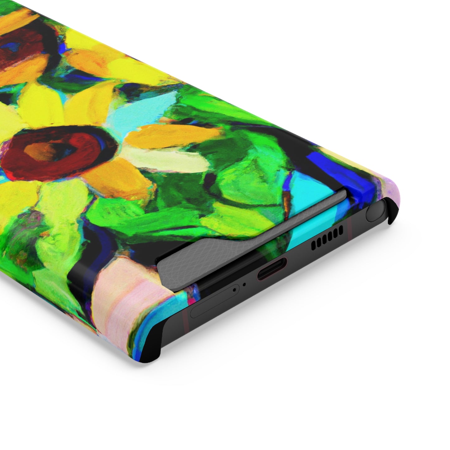 iPhone 13 and Samsung S21, S22 Cases with Card Holder Ft. Abstract Sunflowers