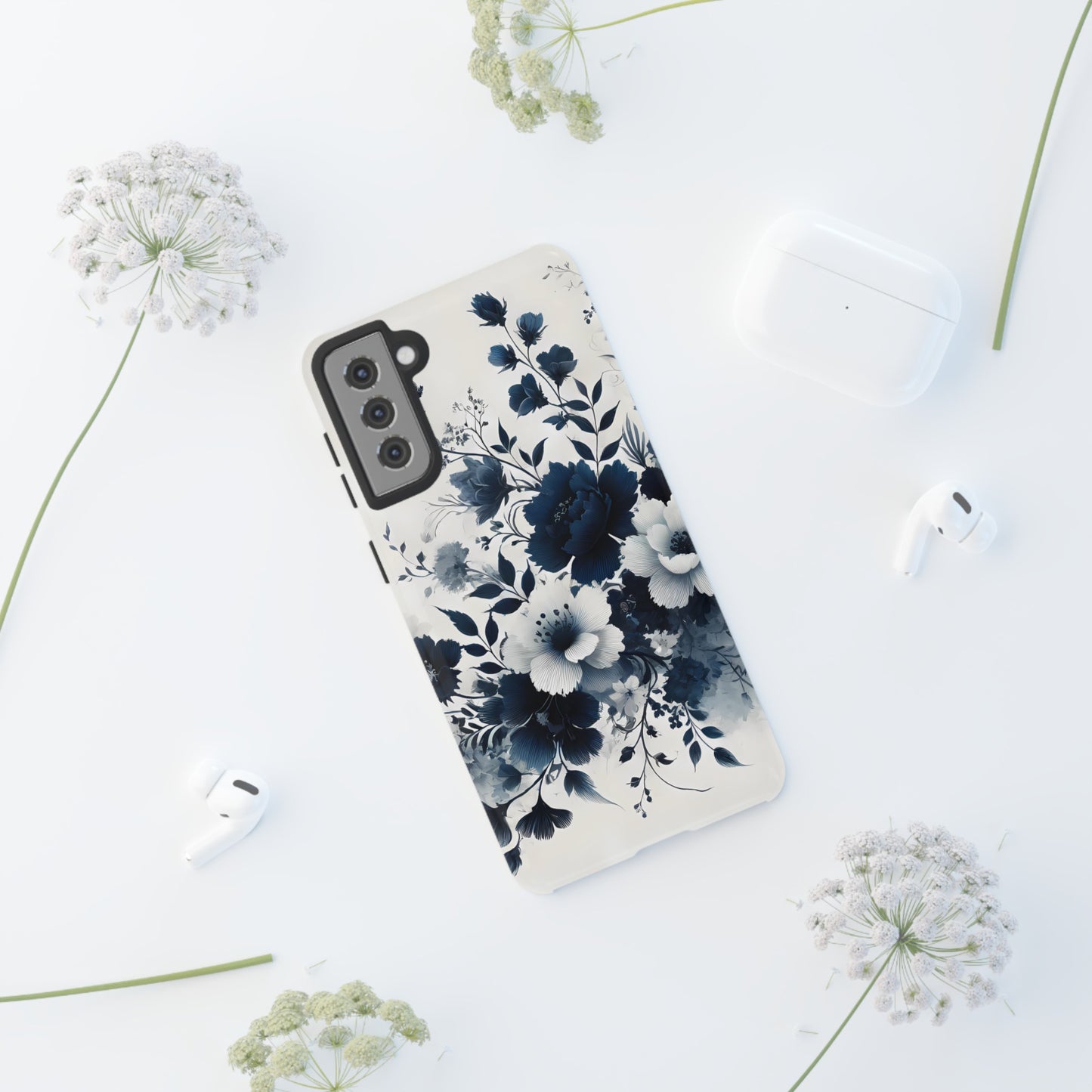 Tough Phone Case Ft. Navy Blue Flowers