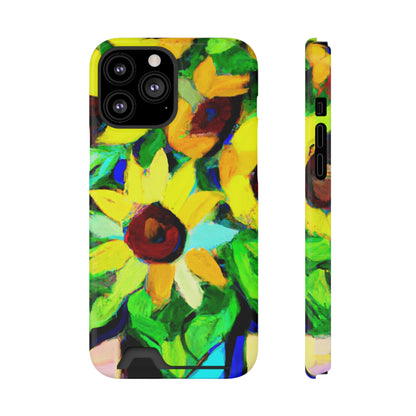 iPhone 13 and Samsung S21, S22 Cases with Card Holder Ft. Abstract Sunflowers