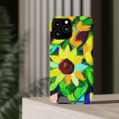 iPhone 13 and Samsung S21, S22 Cases with Card Holder Ft. Abstract Sunflowers