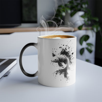 Color Morphing 11 oz Black and White Koi Fish Mug