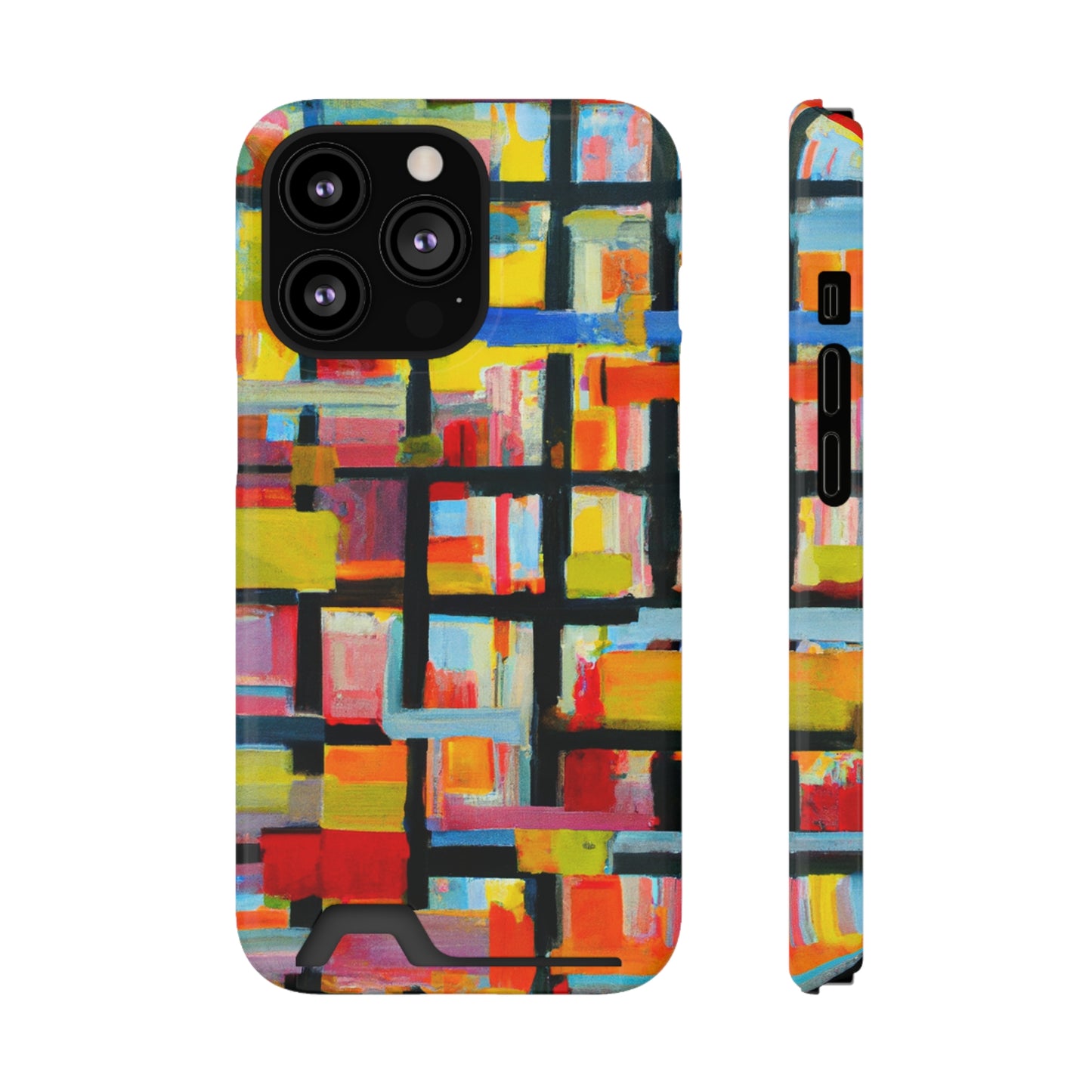 iPhone 13 and Samsung S21, S22 Cases with Card Holder Ft Abstract Bricks