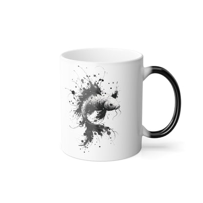 Color Morphing 11 oz Black and White Koi Fish Mug