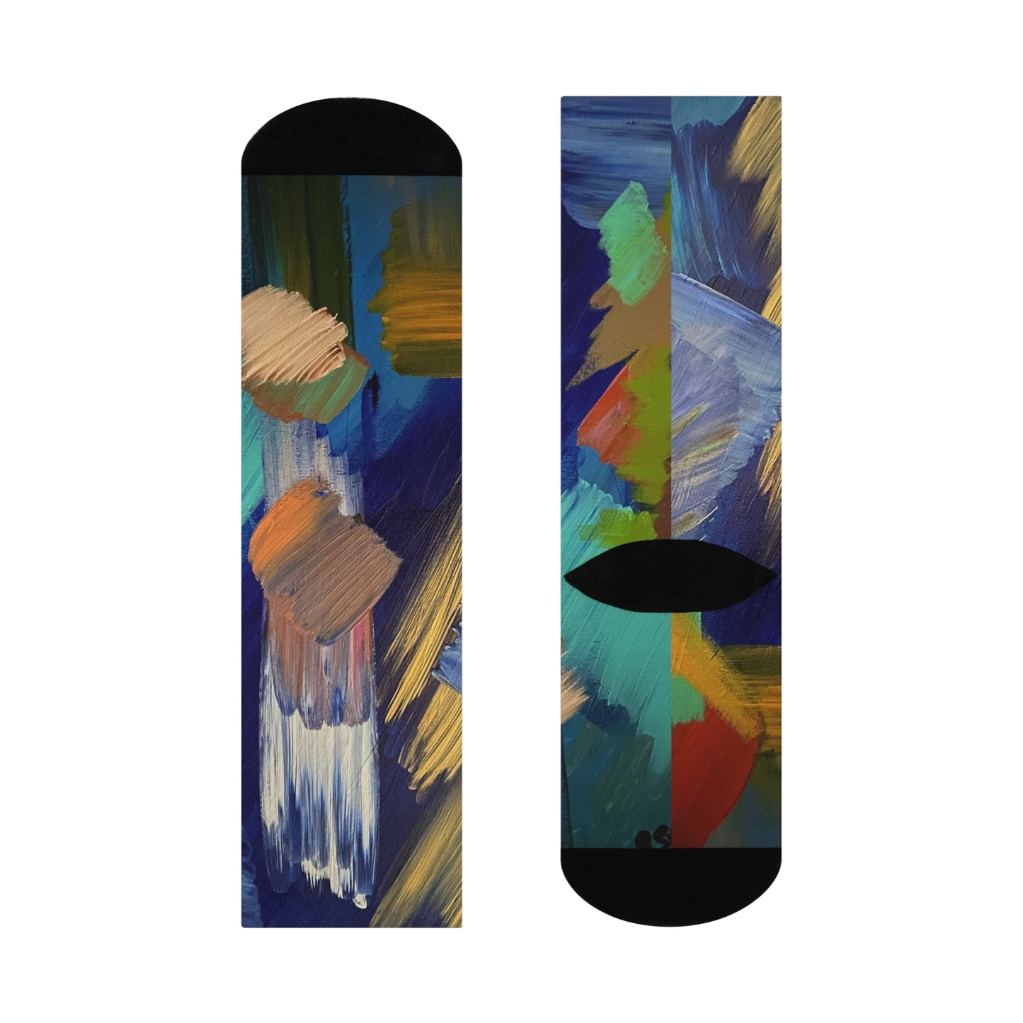 Abstract Brushstroke Crew Socks: Cushioned Artistic Pattern