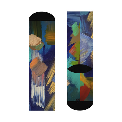 Abstract Brushstroke Crew Socks: Cushioned Artistic Pattern