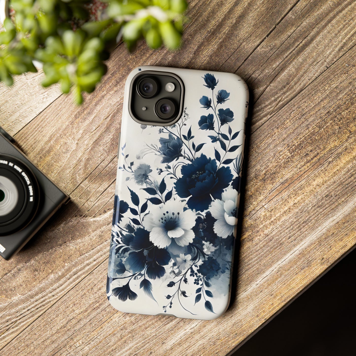 Tough Phone Case Ft. Navy Blue Flowers