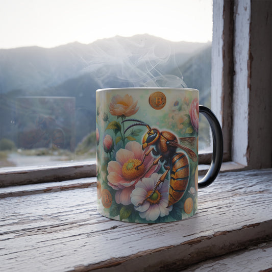 Color Morphing 11 oz Bitcoin Bee Flower Mug