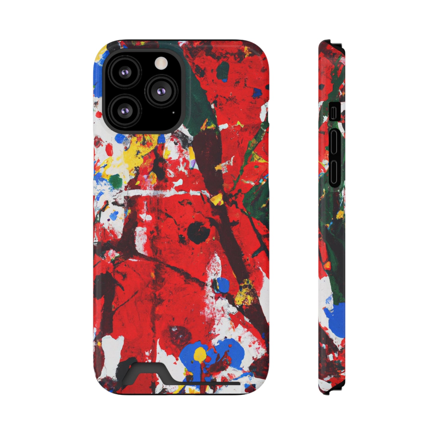 iPhone or Samsung Case with Card Holder Ft. Fractured Red