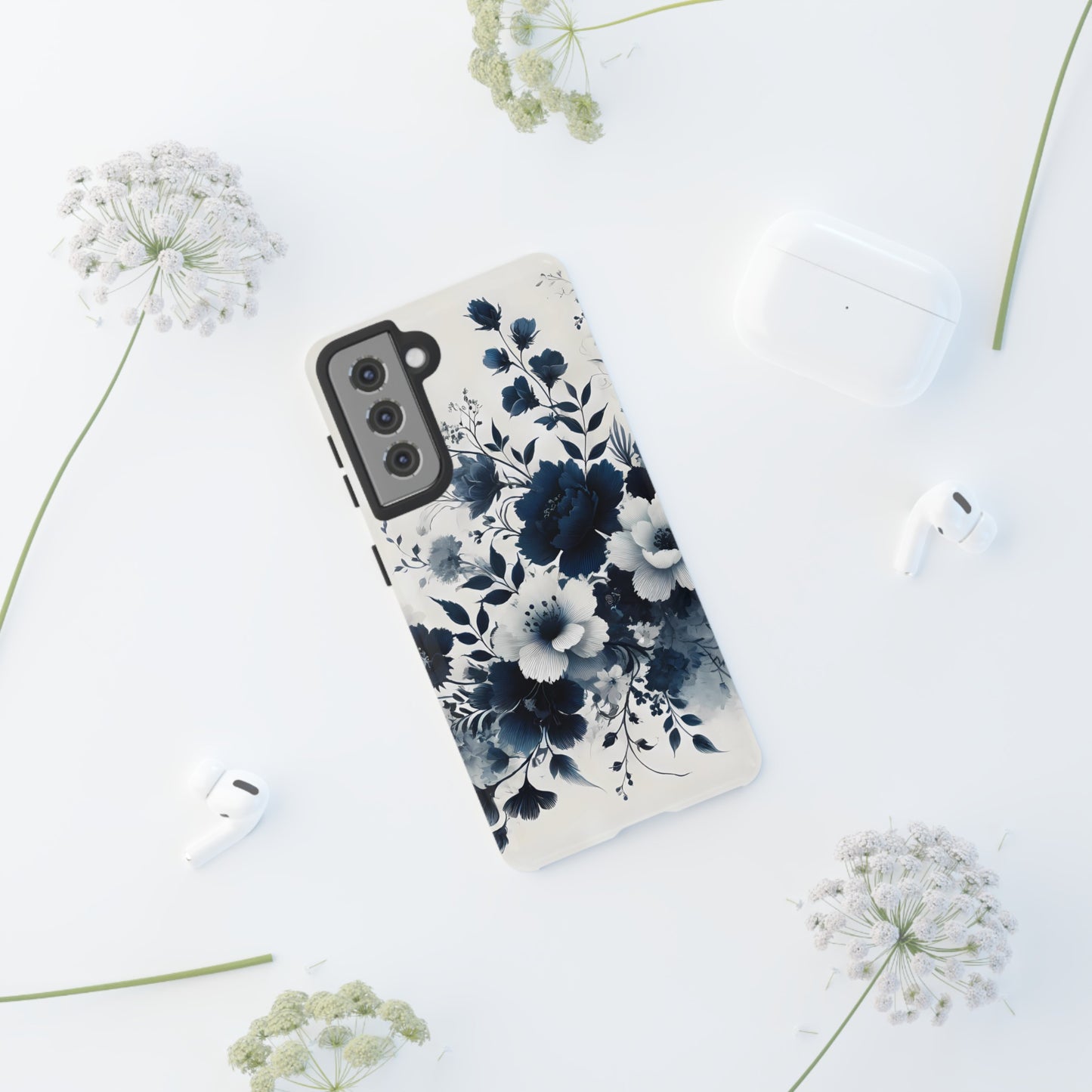 Tough Phone Case Ft. Navy Blue Flowers