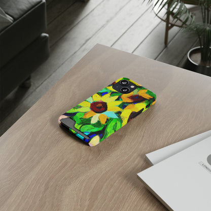 iPhone 13 and Samsung S21, S22 Cases with Card Holder Ft. Abstract Sunflowers