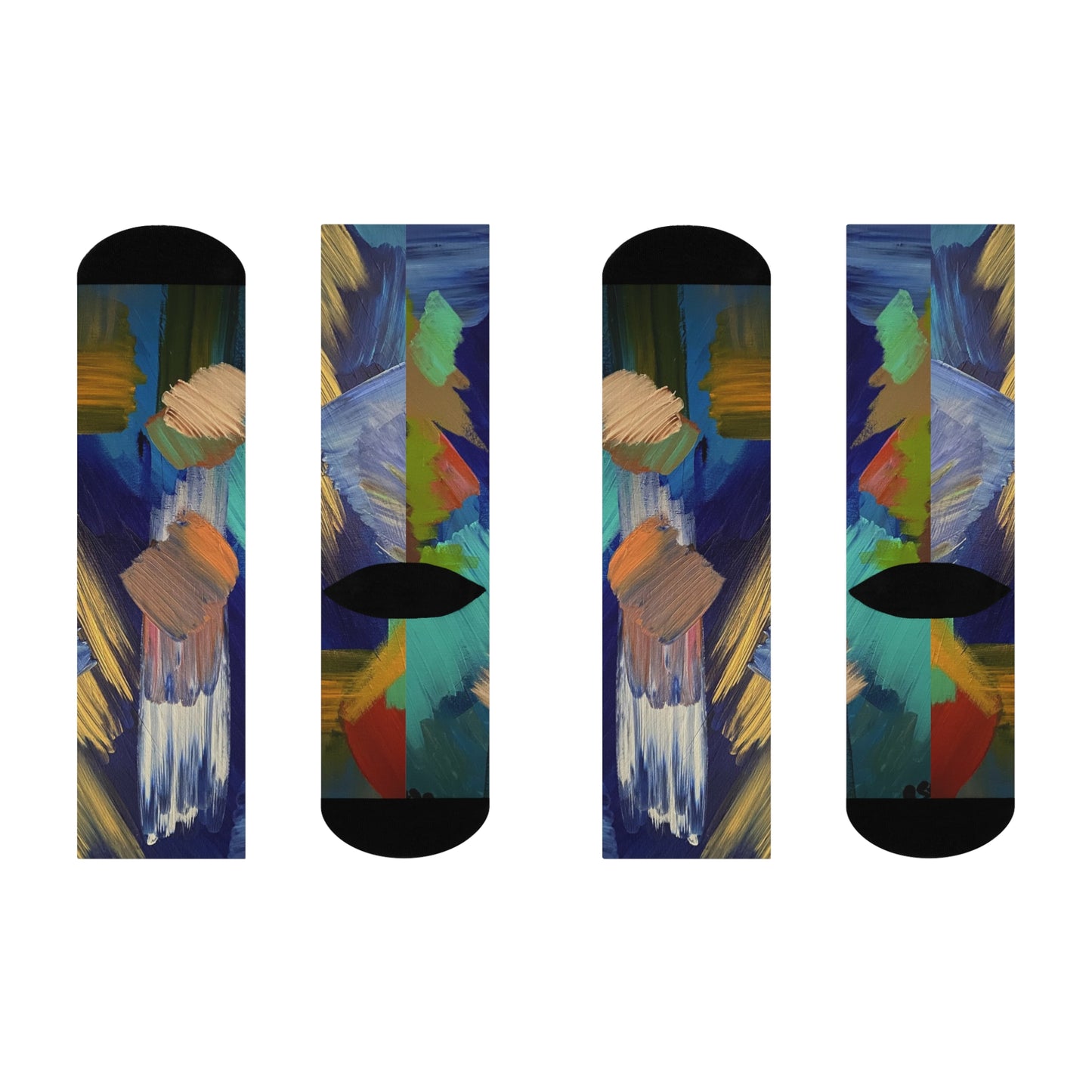 Abstract Brushstroke Crew Socks: Cushioned Artistic Pattern
