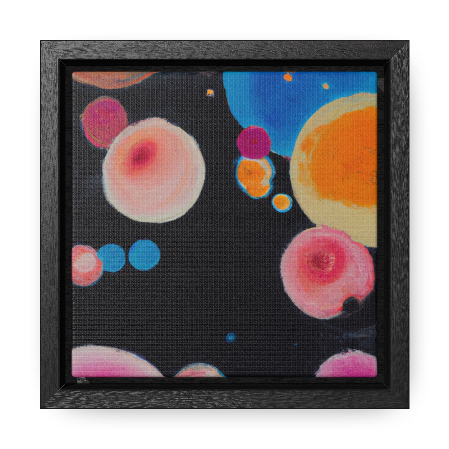 6x6-inch Abstract Framed Canvas: Rising Bubbles