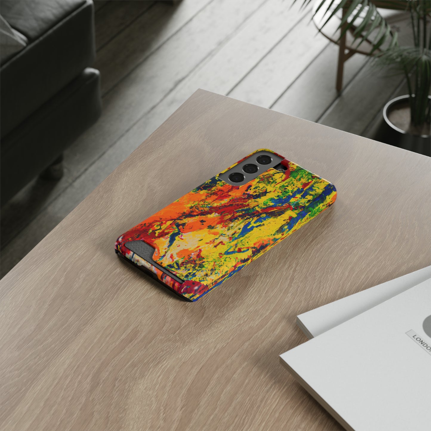 iPhone or Samsung Case with Card Holder Ft. Abstract Yellow Orange