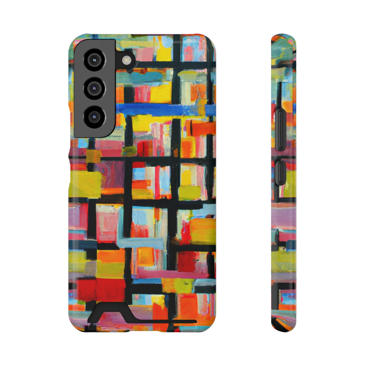 iPhone 13 and Samsung S21, S22 Cases with Card Holder Ft Abstract Bricks