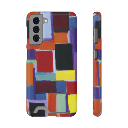 iPhone 13 and Samsung S21, S22 Cases with Card Holder Ft Abstract Rectangles