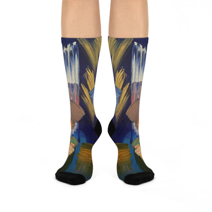 Abstract Brushstroke Crew Socks: Cushioned Artistic Pattern