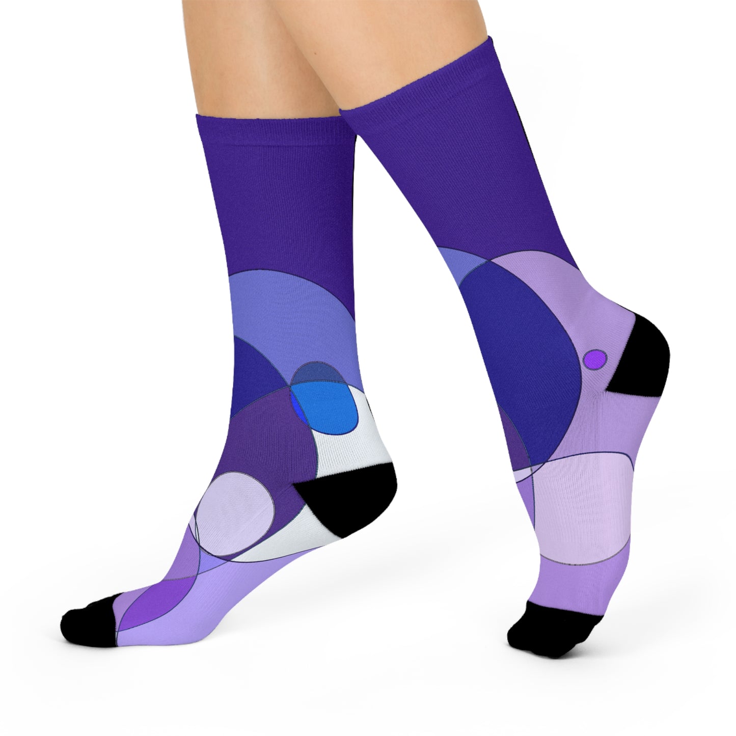 Purple Geometric Cushioned Crew Socks: Abstract Circle Pattern, Comfortable Everyday Socks