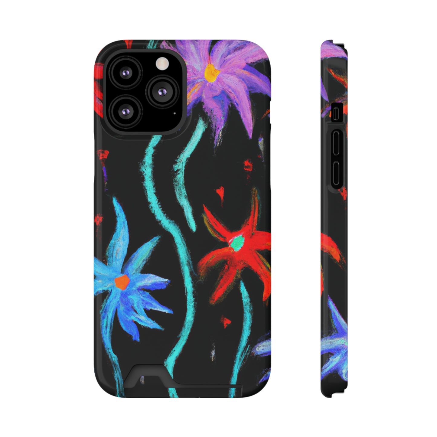 iPhone 13 and Samsung S21, S22 Cases with Card Holder Ft. Abstract Flowers