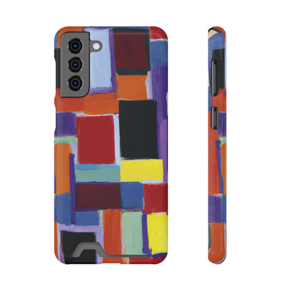 iPhone 13 and Samsung S21, S22 Cases with Card Holder Ft Abstract Rectangles