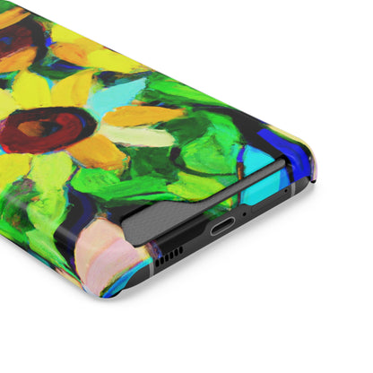 iPhone 13 and Samsung S21, S22 Cases with Card Holder Ft. Abstract Sunflowers