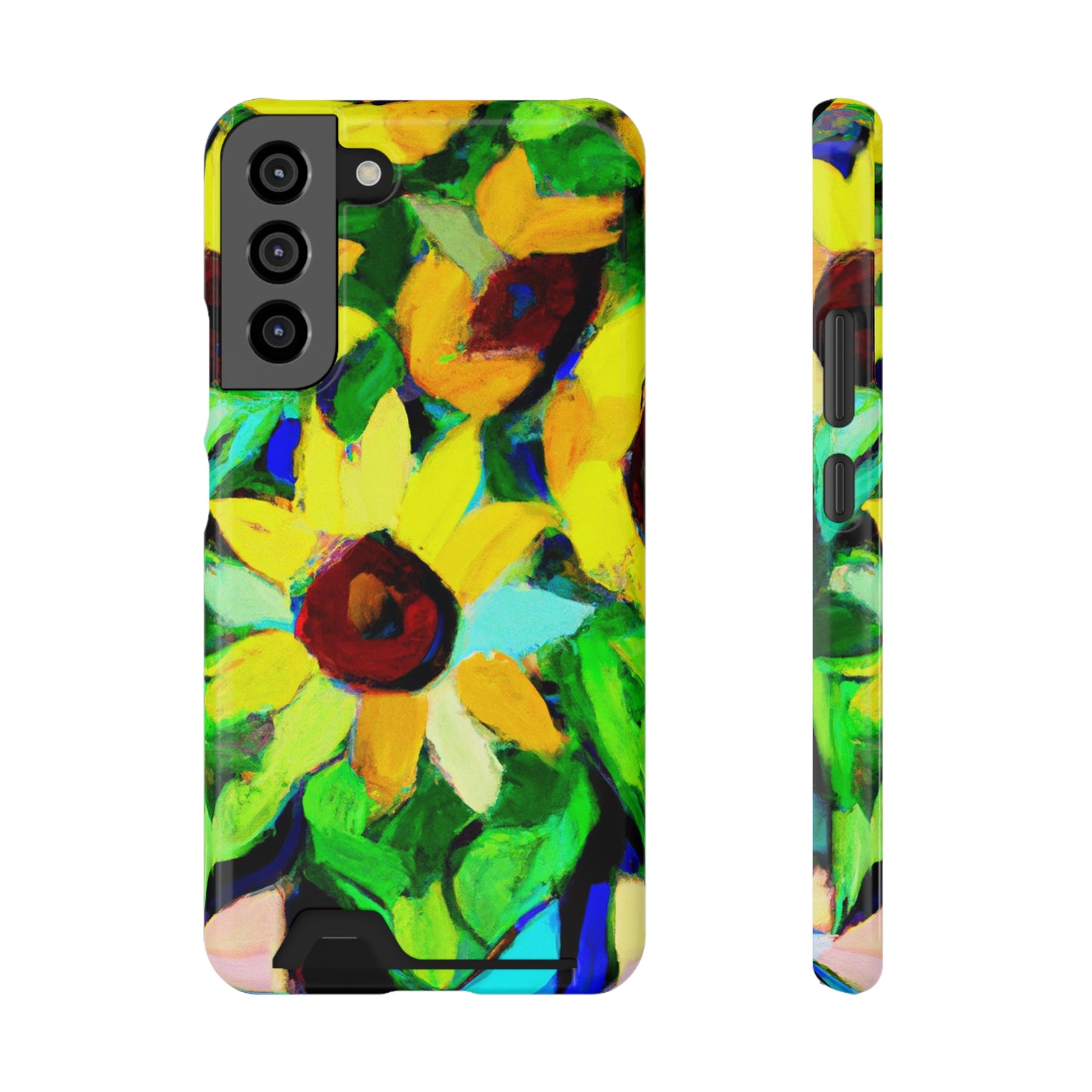 iPhone 13 and Samsung S21, S22 Cases with Card Holder Ft. Abstract Sunflowers