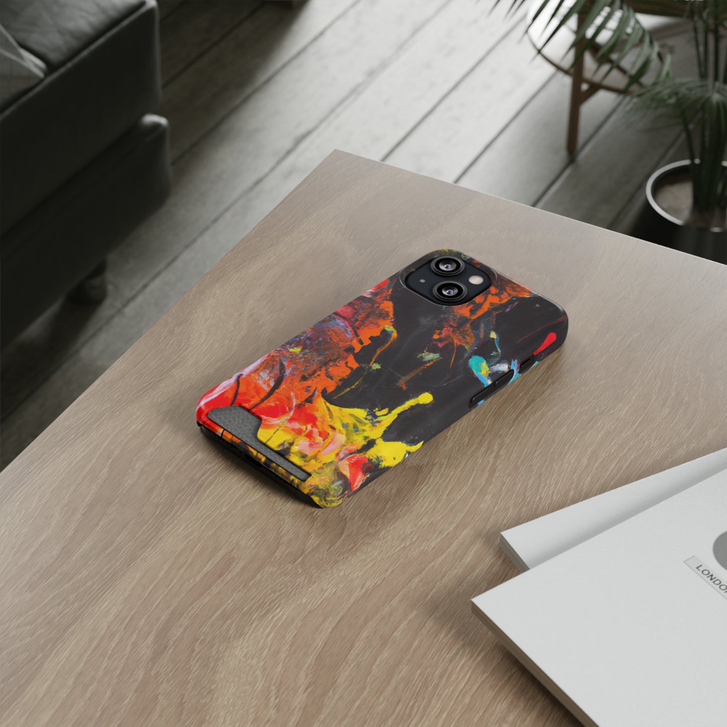 iPhone 13 and Samsung S21, S22 Cases with Card Holder Ft. Abstract Orange