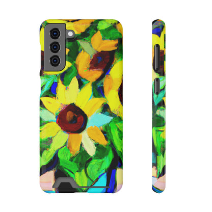 iPhone 13 and Samsung S21, S22 Cases with Card Holder Ft. Abstract Sunflowers