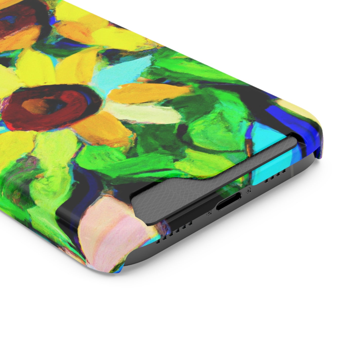 iPhone 13 and Samsung S21, S22 Cases with Card Holder Ft. Abstract Sunflowers