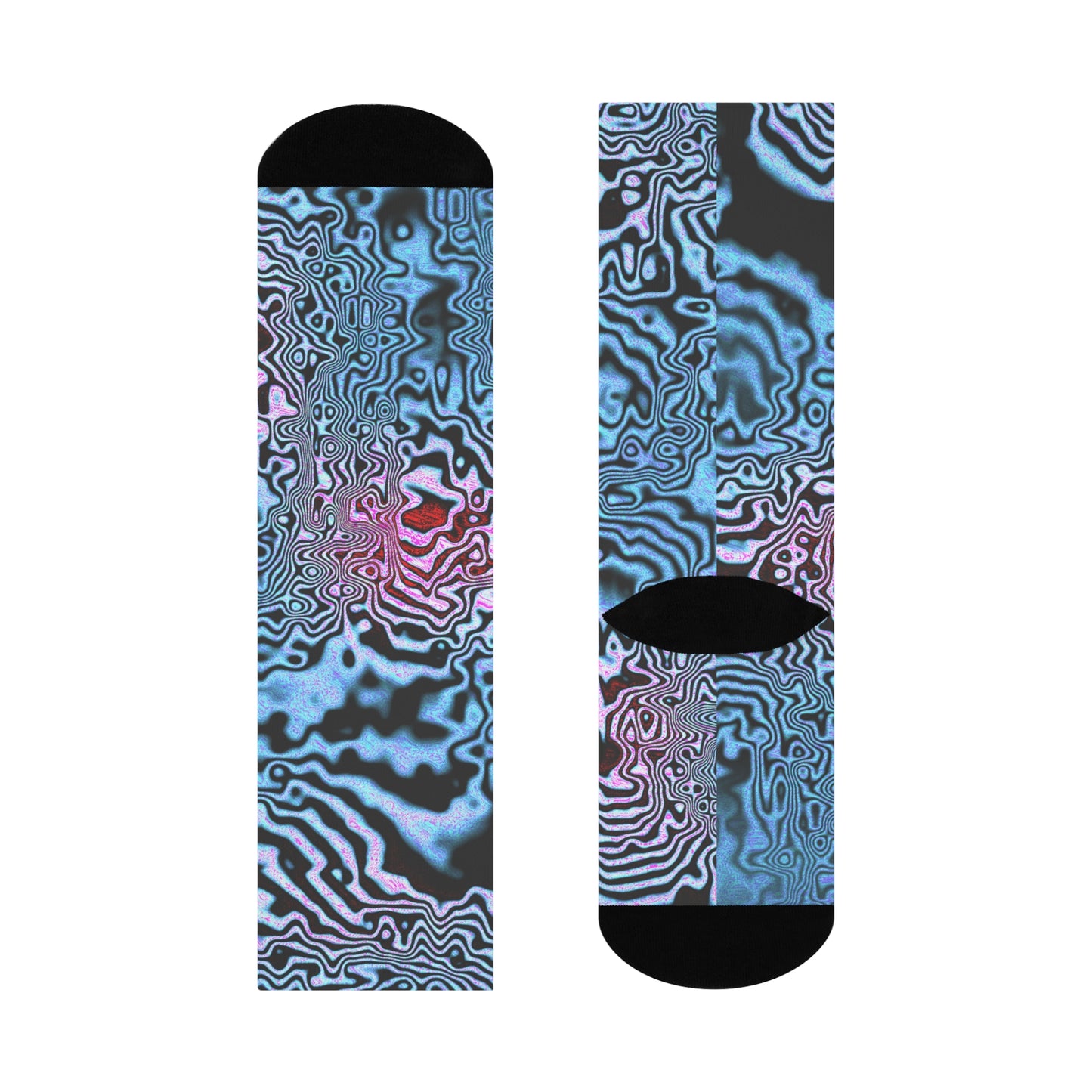 Psychedelic Tiger Stripe Marble Crew Socks: Blue Pink Abstract Cushioned Socks