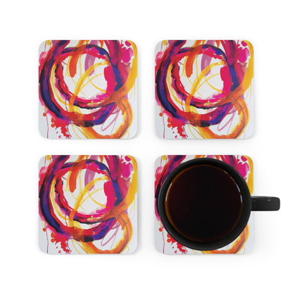 Corkwood Coaster Set of 4 Ft. Abstract Scarlet