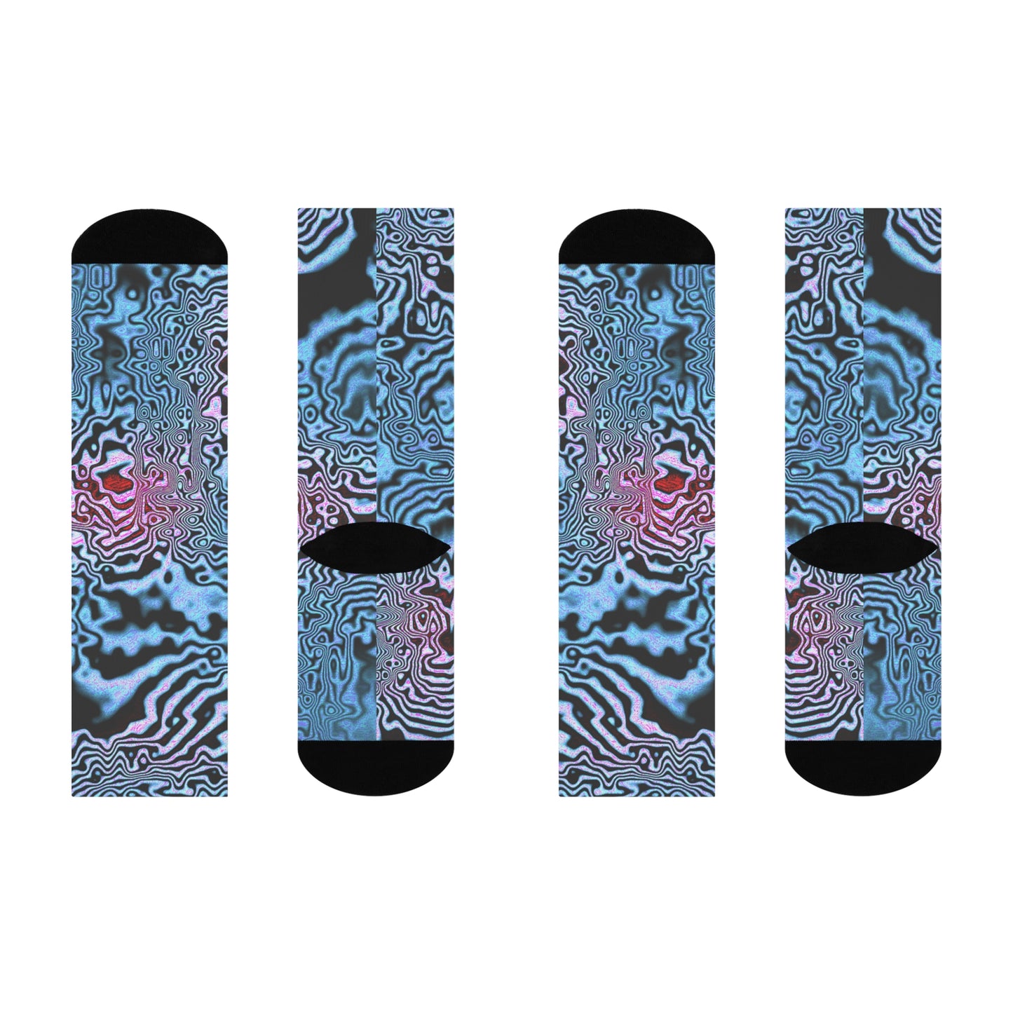 Psychedelic Tiger Stripe Marble Crew Socks: Blue Pink Abstract Cushioned Socks