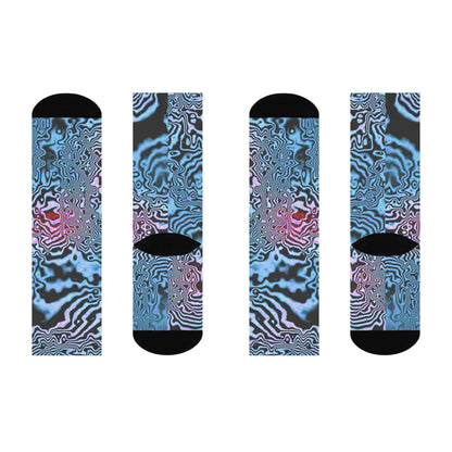 Psychedelic Tiger Stripe Marble Crew Socks: Blue Pink Abstract Cushioned Socks