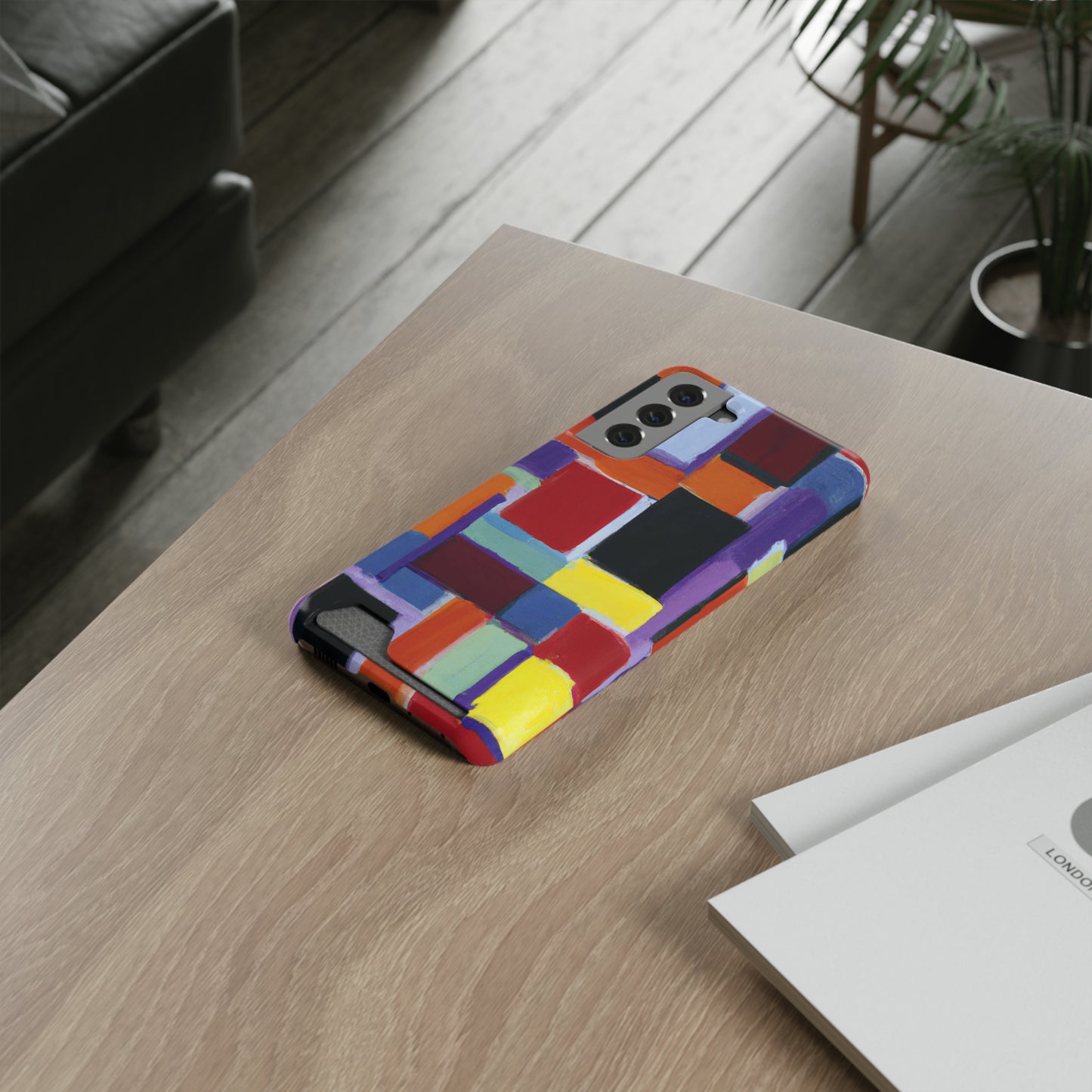 iPhone 13 and Samsung S21, S22 Cases with Card Holder Ft Abstract Rectangles