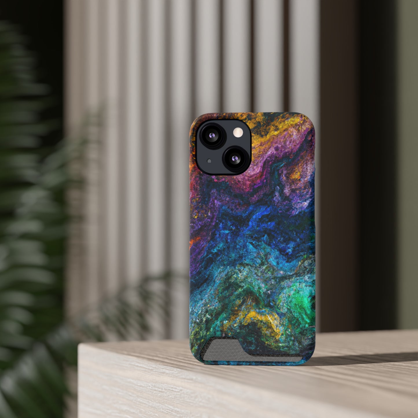 iPhone or Samsung Case with Card Holder Ft. Abstract Opal