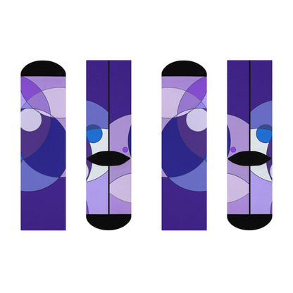 Purple Geometric Cushioned Crew Socks: Abstract Circle Pattern, Comfortable Everyday Socks